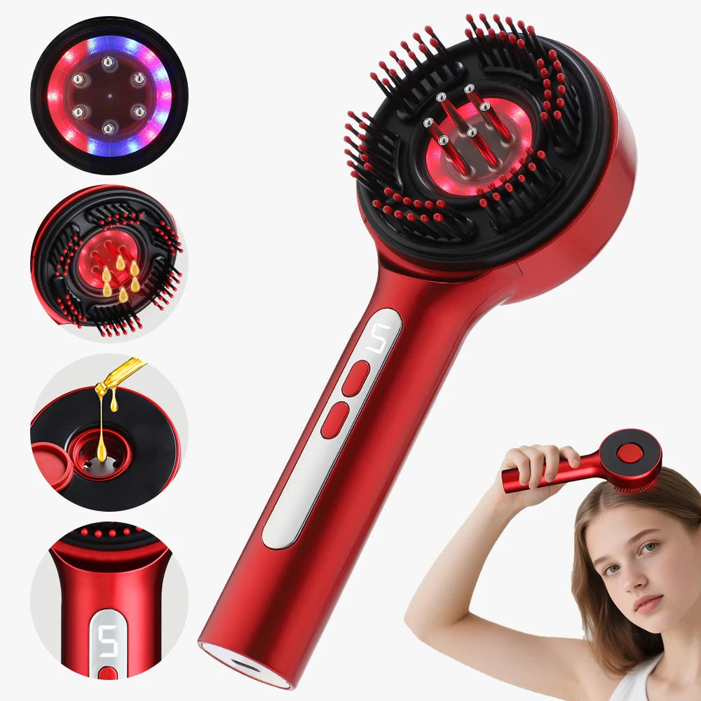 Electric Scalp Massager with Red Light Therapy – Hair Growth & Relaxation Comb