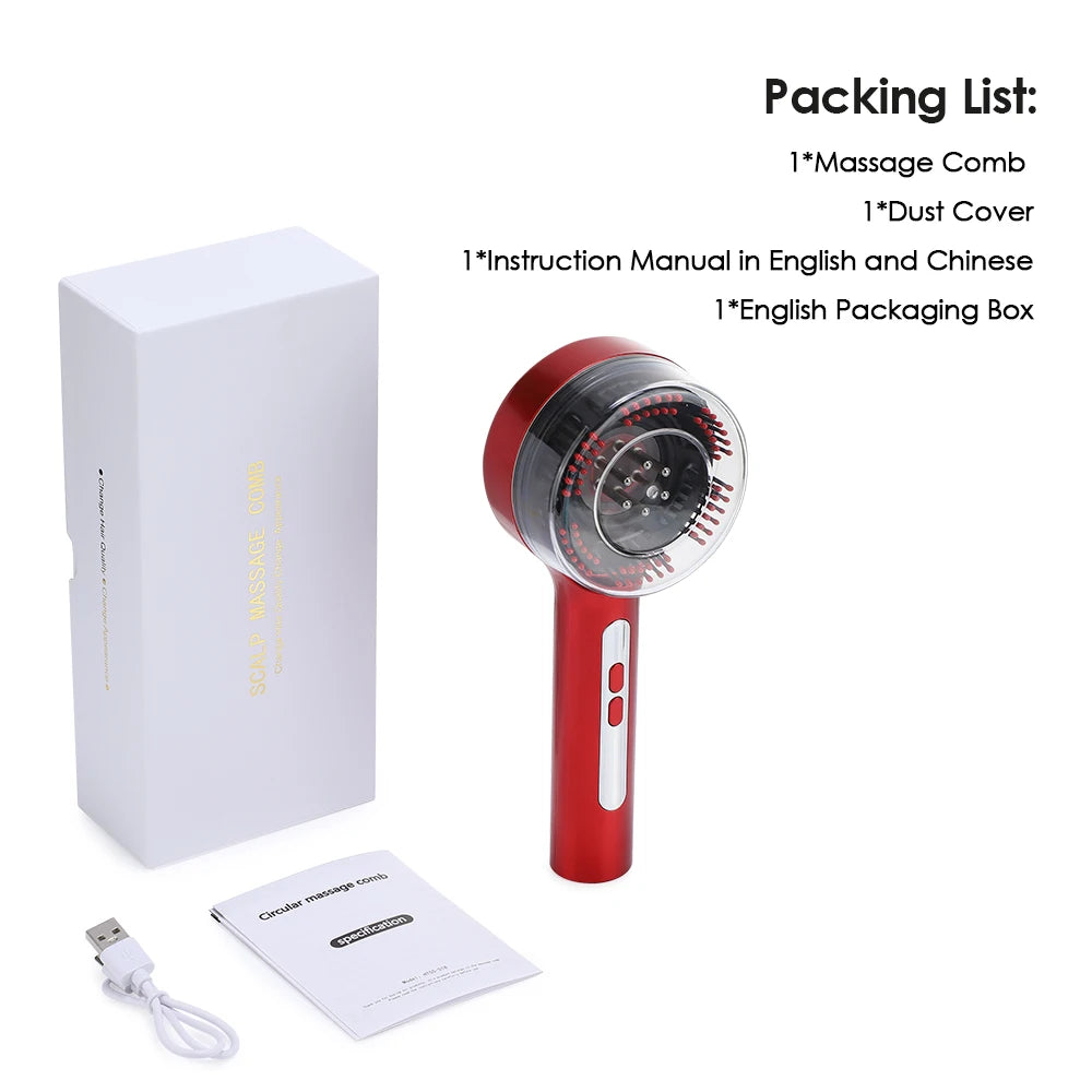 Electric Scalp Massager with Red Light Therapy – Hair Growth & Relaxation Comb
