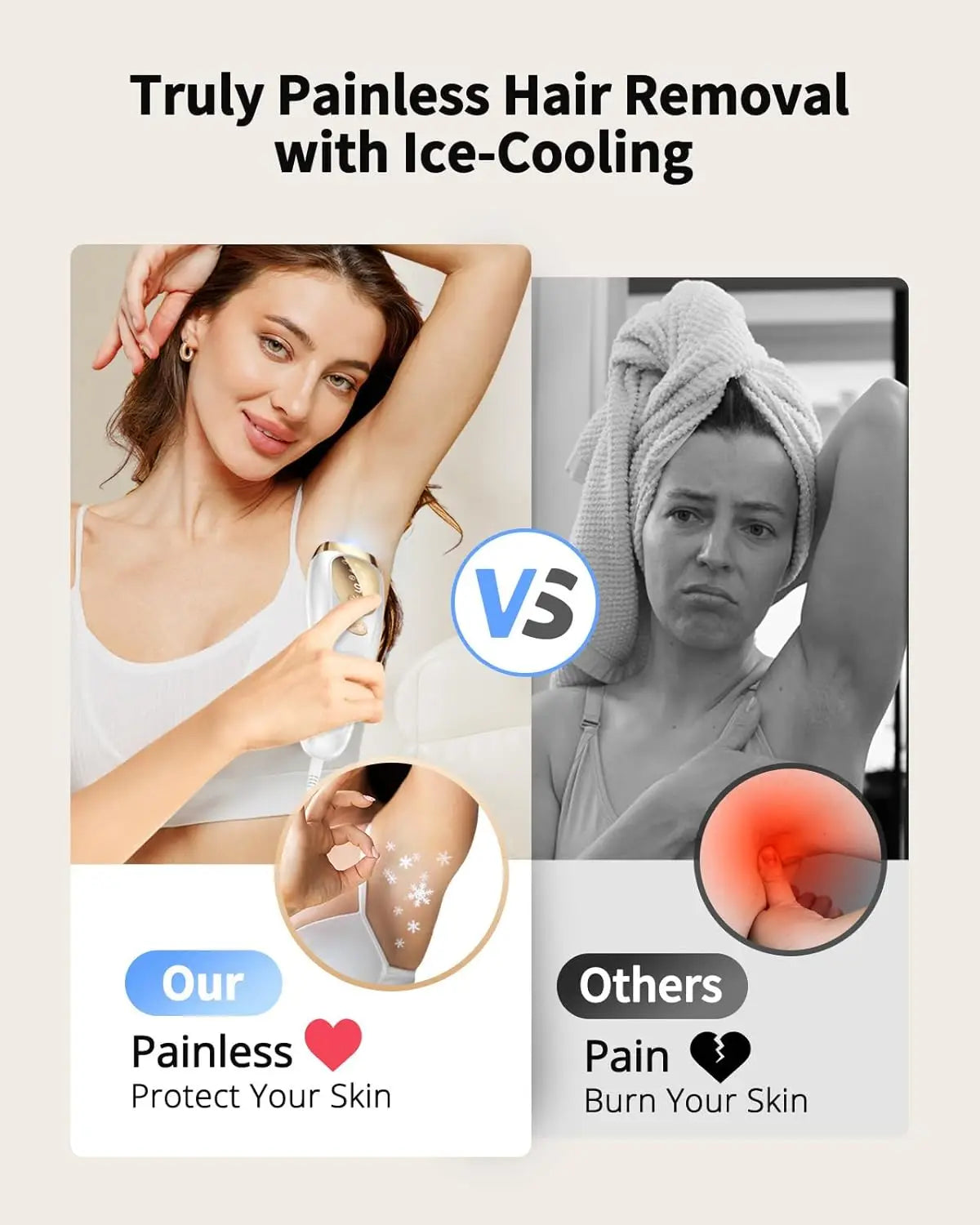 Laser Hair Removal 9 Levevls Unlimited Flash IPL Hair Remover Ice Cooling Painless & Long-Lasting Results Full Body Treament