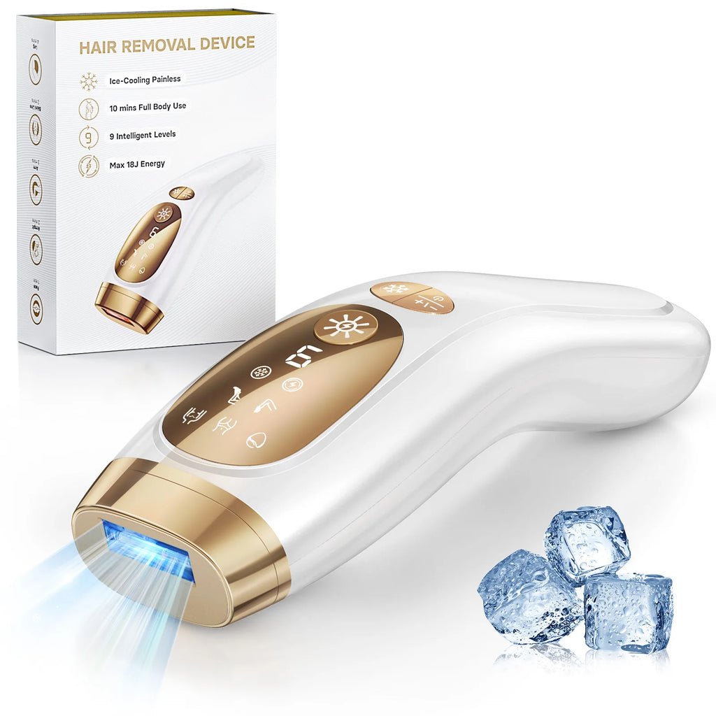 9-Level Ice-Cooling IPL Hair Remover – Painless, Permanent Smooth Skin at Home