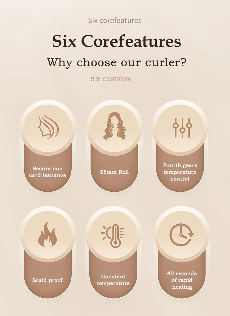 Automatic Hair Curler 28mm Negative Ions Electric Ceramic Curling Hair Stick Rotating Curl Waves Anti-Tangle Curling Iron Styler